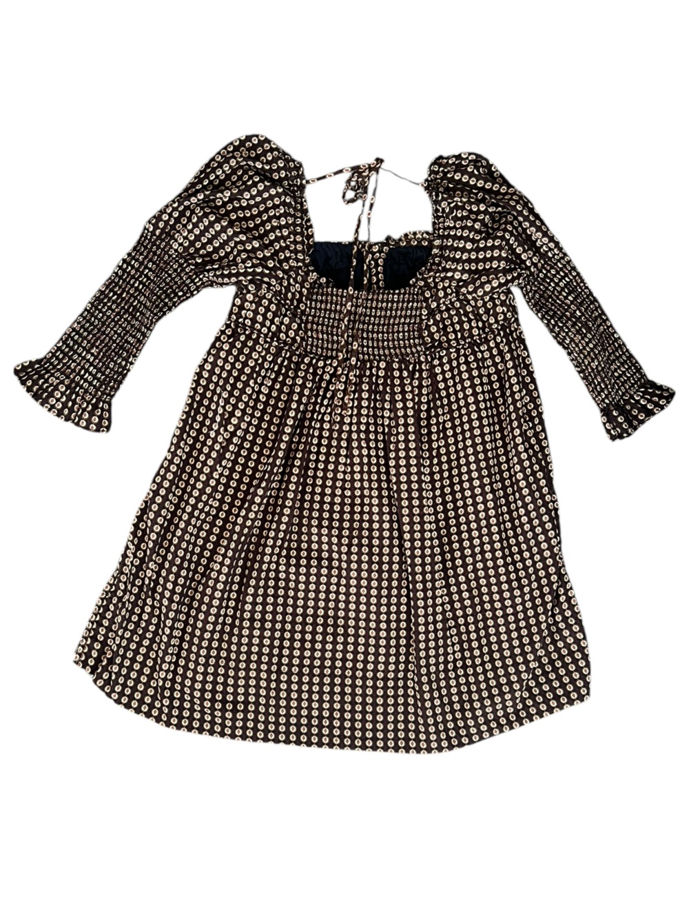 Free People Women’s Star Dip Mini Dress in Black Brown Combo Retro Babydoll Sz M - Picture 8 of 14